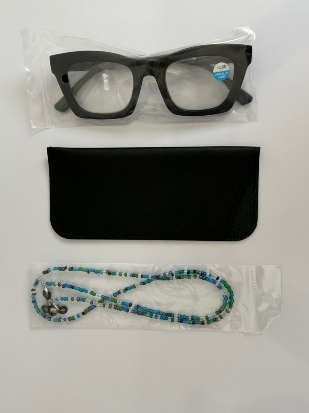 New! Oversized Reader Glasses +1.5 Blue Light Filtering w/ Bead Chain